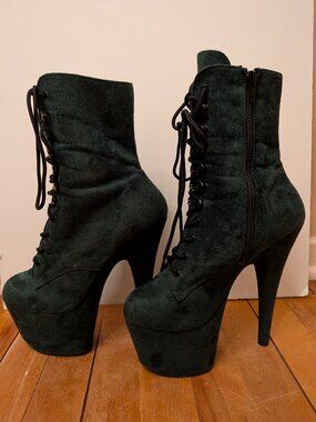 Pleaser Adore Green Faux Suede Pole Boots 7in Heel US 8 Velvet Protectors